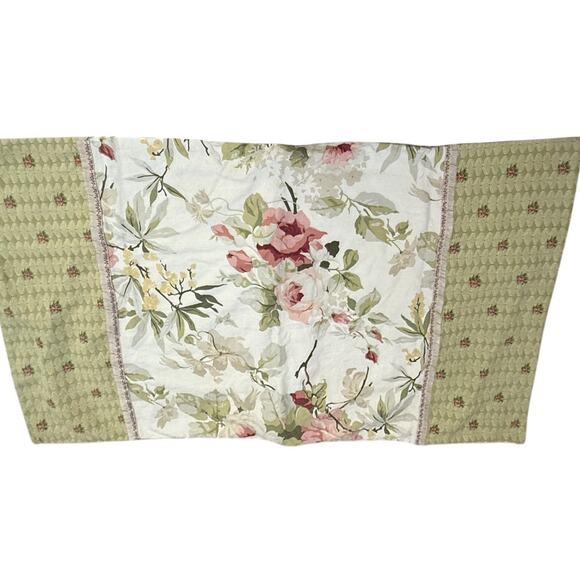 Vintage‎ Floral Queen Pillowcase Sham Green Pink Roses Cottagecore Shabby Set - Picture 2 of 12